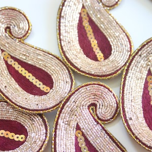 Golden Red Paisley - Applique paisley pair with zardosi gold embroidery (1 pair - 2 paisleys)