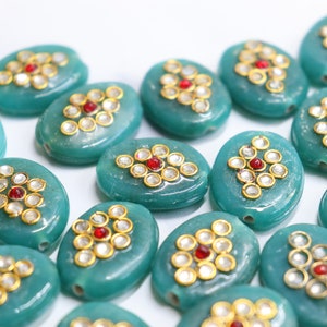 Teal Gorgeous Kundan stone - Top Drilled Gemstone beads from India (2 pieces)