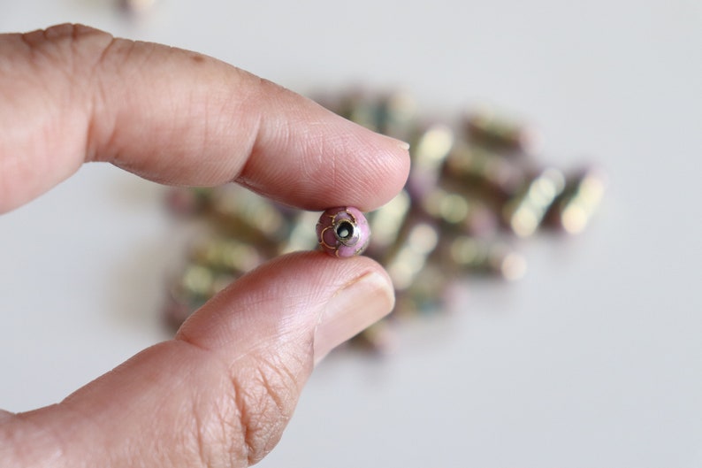 SALE Mauve Cylinder Beads 7mm x 19mm Floral Cloisonne beads 4 image 7
