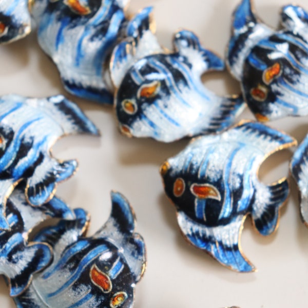 SALE Blue Fish - 30 x 33 mm  Cloisonne beads (2)