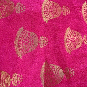 Hot Pink in gold  - 1 yard of organza Silk Brocade Fabric