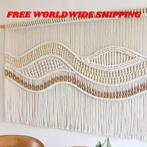 Boho Makramee Wandbehang: Handgewebte Baumwolle & Holz, Warmes Braun