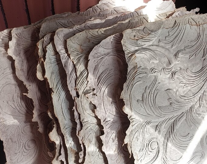 Handmade French Scroll Paper: Pastel Buff and Sage, 4x6 Embossed ...