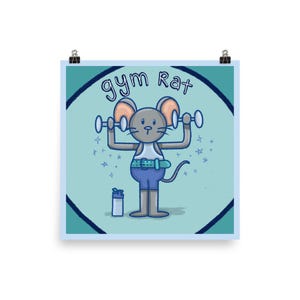 Gym Rat Mouse Art Print: Funny Workout Motivation, Kawaii Gym Decor