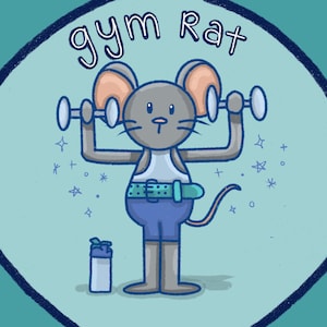 Gym Rat Sticker – Cute Workout Mouse, Funny Fitness Vinyl Sticker, Kawaii Animal Gym Decor
