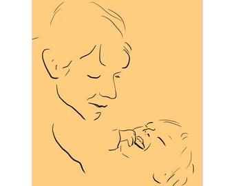Minimalist Father and Baby Line Art Poster, Abstract Dad and Son Print, Emotional Family Wall Decor, Neutral Modern Matte Art