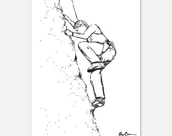 Rock Climbing Woman Art Print, Female Climber Line Drawing, Minimalist Outdoor Wall Art, Gift for Climber Woman, Adventure Decor