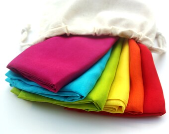 Set of 35" x 35" Play Silks, Six Large Rainbow Playsilks Waldorf Montessori Inspired Toys