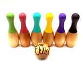 Personalized Mini Bowling Set Waldorf Toy Skittles Game, Classic Toy 5 inch Pins