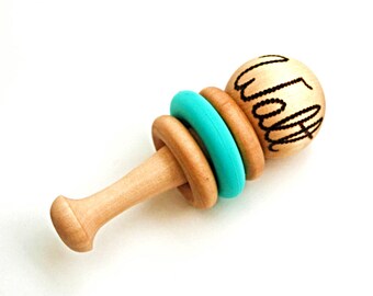 Wooden Baby Rattle Personalized New Baby Gift Waldorf Montessori Toy