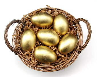 6 Large Golden Eggs Wooden Waldorf Easter Eggs in Bag