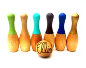 Toy Bowling Set Personalized wooden Waldorf Toy Skittles Game NEW 5 quot Pins