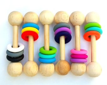 Wooden Rattle Teething Toy New Baby Gift PERSONALIZATION Option