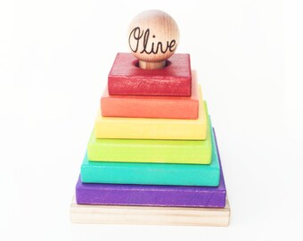 Wooden Stacker Toy Large Waldorf Rainbow Personalized All Natural Learning Toy