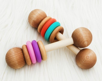 Baby Rattle Wooden Teething Toy New Baby Gift PERSONALIZATION Option