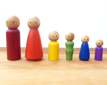 Large Wooden Doll Family Rainbow Waldorf Dollhouse Toy