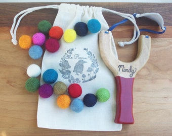 PomPom Slingshot Personalized, Classic Wooden Waldorf Toy, Stocking Stuffer Kids