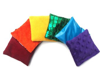 Sensory Touch Bags 6 Rainbow Contrasting Waldorf Toss Toys, Cherry Stone Filling