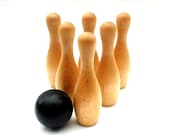 Mini Wooden Bowling Set, 5 quot Wooden Pins Skittles Game Classic Waldorf Toy