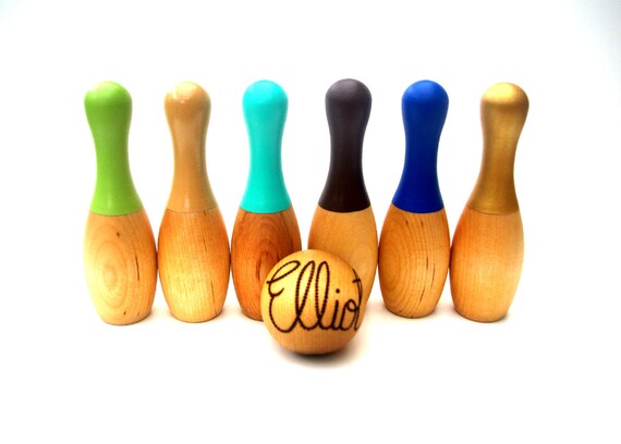 childrens wooden skittles set