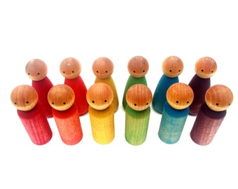 Wooden Dollhouse Dolls, 12 LARGE Rustic Rainbow Waldorf Peg People Couples