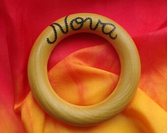 Personalized Teething Ring Wooden Baby Teether Toy