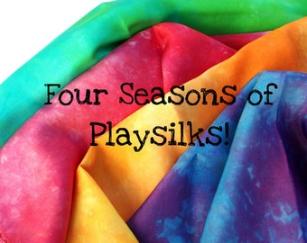 Four 35" Play Silks Large 35" x 35 inch Waldorf Playsilks Christmas Gift Kids