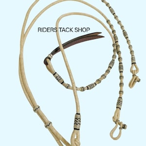 Rênes Romal en cuir brut tressées à la main : sellerie d&#39;équitation western avec bouton-pression en cuir