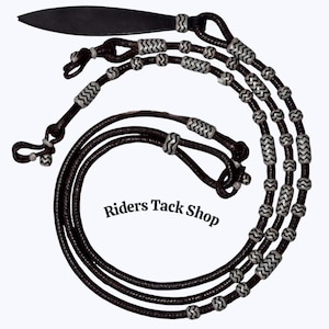 Rênes Western Romal en cuir brut tressé à la main : sellerie tressée en cuir noir blanc