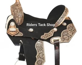 Selle Western Course Tonneau En Cuir Sculpté - Taille 15 Pouces, Pour