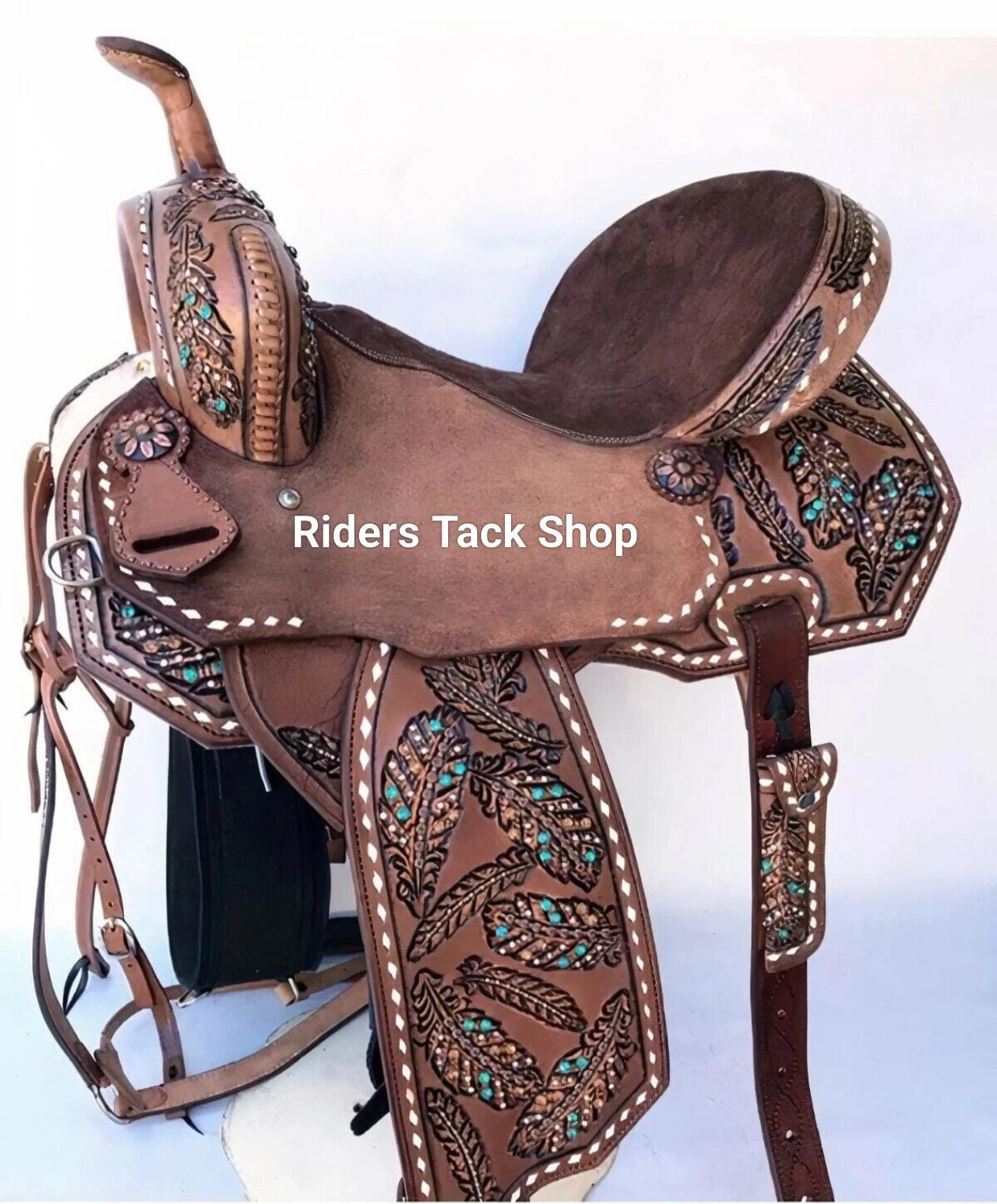 Western Saddle Barrel Racing Style Sella con Pelle Neutra