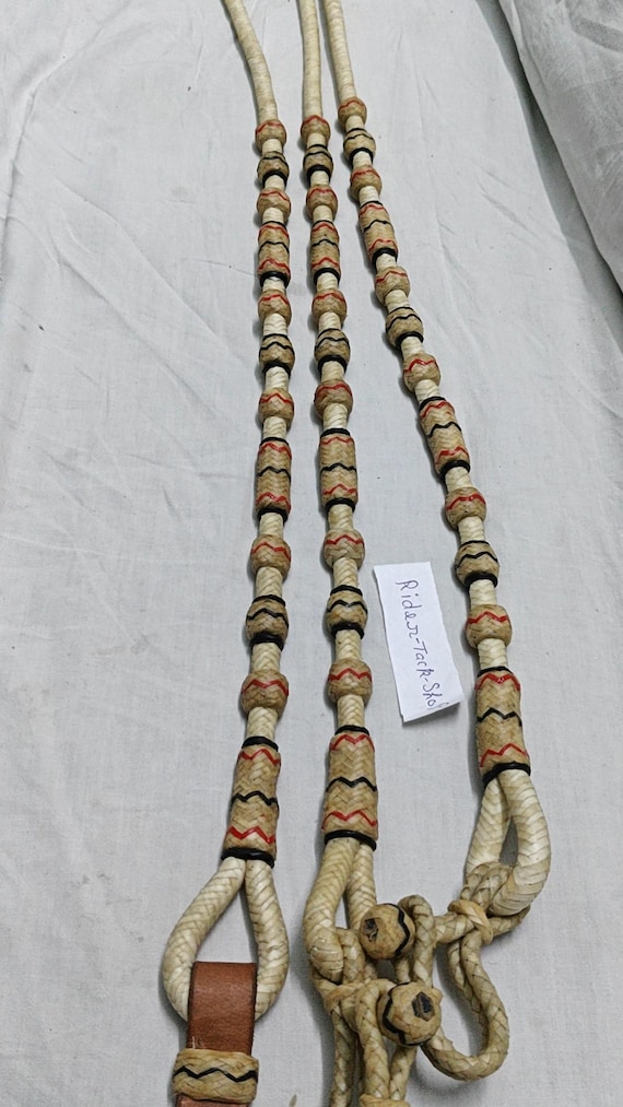 Rênes Romel En Cuir Brut Tressé Main – Matériel Cheval Naturel (neuf)