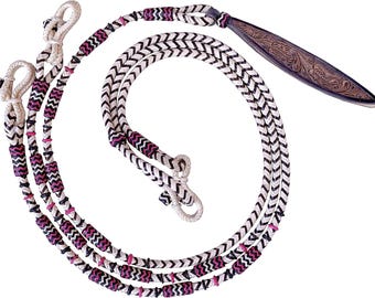 Rênes Romaines En Cuir Brut Tressé – Multicolore – Nœuds Décoratifs Et Zigzag Rouge