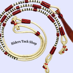 Rênes Romal en cuir brut tressé à la main : corde de ranch western tressée.