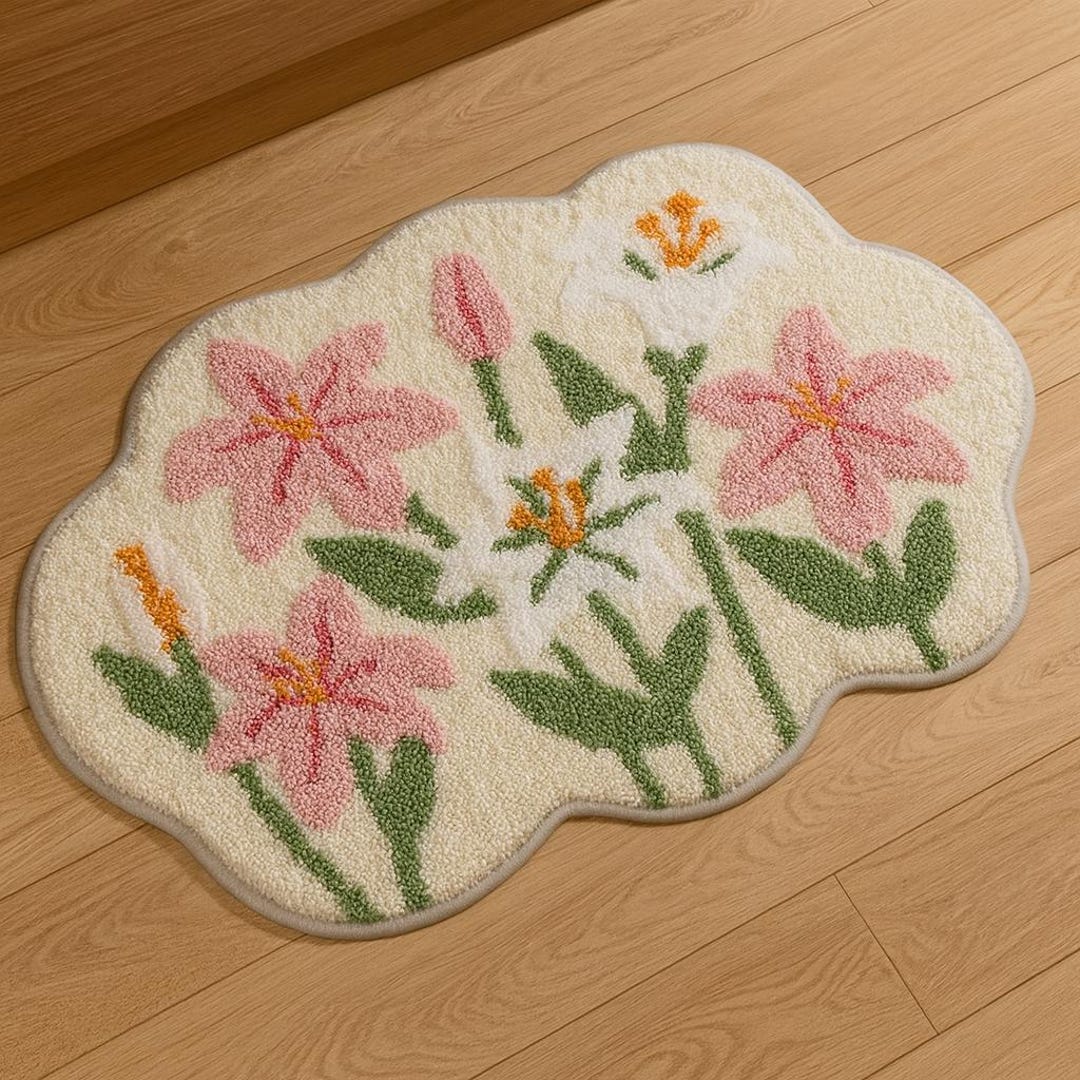 Lily Rug Lily Flower Rug: Cottagecore Floral Accent Mat - Etsy