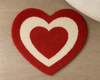 Getuft vloerkleed met rood hart: retro valentijnsaccentmat (40 x 50 cm)