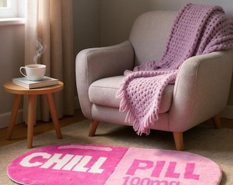 Pink or Blue Chill Pill Rug 120x50cm | Fun Oval Carpet for Bathroom, Bedroom, Dorm or Office | Novelty Anti-Stress Gift Mat
