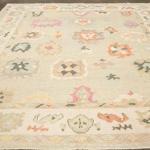 Soft pastel turkish oushak area Rugs handwoven wool carpet with subtle geometric motifs 6x9 8x10 9x12