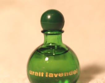 Vintage Uralt-lavendelminiatuur Keulen | Groene glazen fles