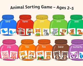 Animal Sorting Game, Printable Preschool Activity
