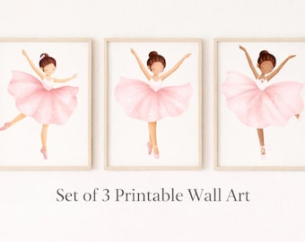 Ballerina Nursery Art Prints, Set of 3, Pink Ballet Decor