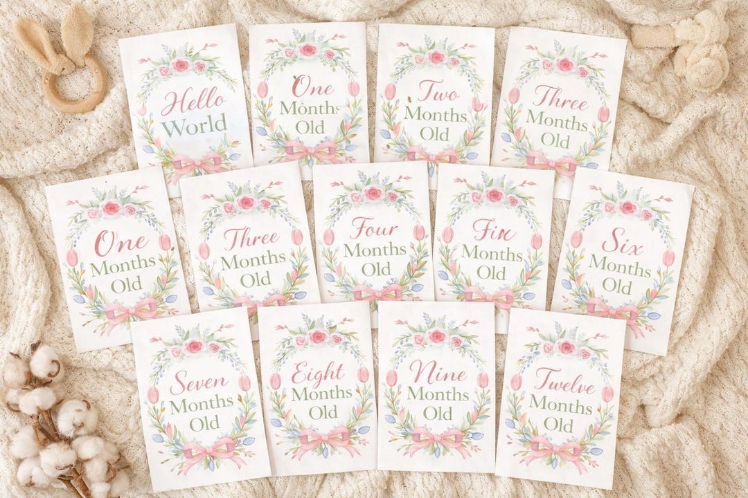Watercolor Floral Baby Milestone Cards, Photo Props (digital Download ...