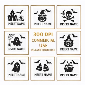 Halloween Silhouette PNG Bundle: Customizable Name Tags, Commercial Use (Digital Download