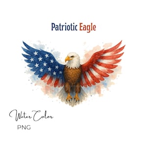 Patriotic Bald Eagle PNG | 4th of July Watercolor Sublimation | American Flag Wings | USA Independence Day Clipart | Instant Download