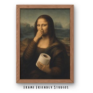 Funny Bathroom Wall Art Print, Mona Lisa Toilet Paper Decor, Bathroom Humor Instant Download