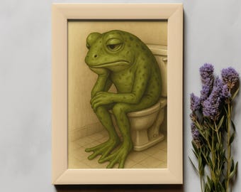 Frog on Toilet Art Print | Funny Bathroom Decor (Digital Download)