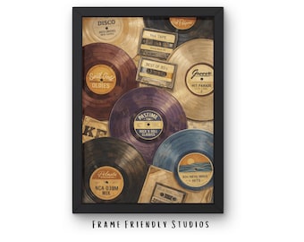 Vinilos vintage para pared, decoración musical retro, póster de descarga instantánea.