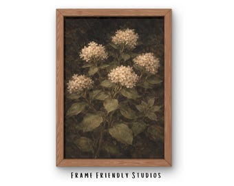 Lámina decorativa floral de estilo vintage para imprimir, estilo rústico campestre oscuro, estética rústica. Descarga instantánea.