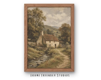Lámina decorativa vintage para pared estilo casa de campo, pintura rústica de paisaje campestre, decoración de granja, descarga instantánea.