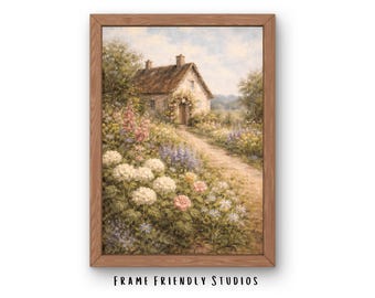 Lámina decorativa para pared con diseño de jardín campestre inglés, pintura de paisaje floral, decoración rústica de granja, descarga instantánea.